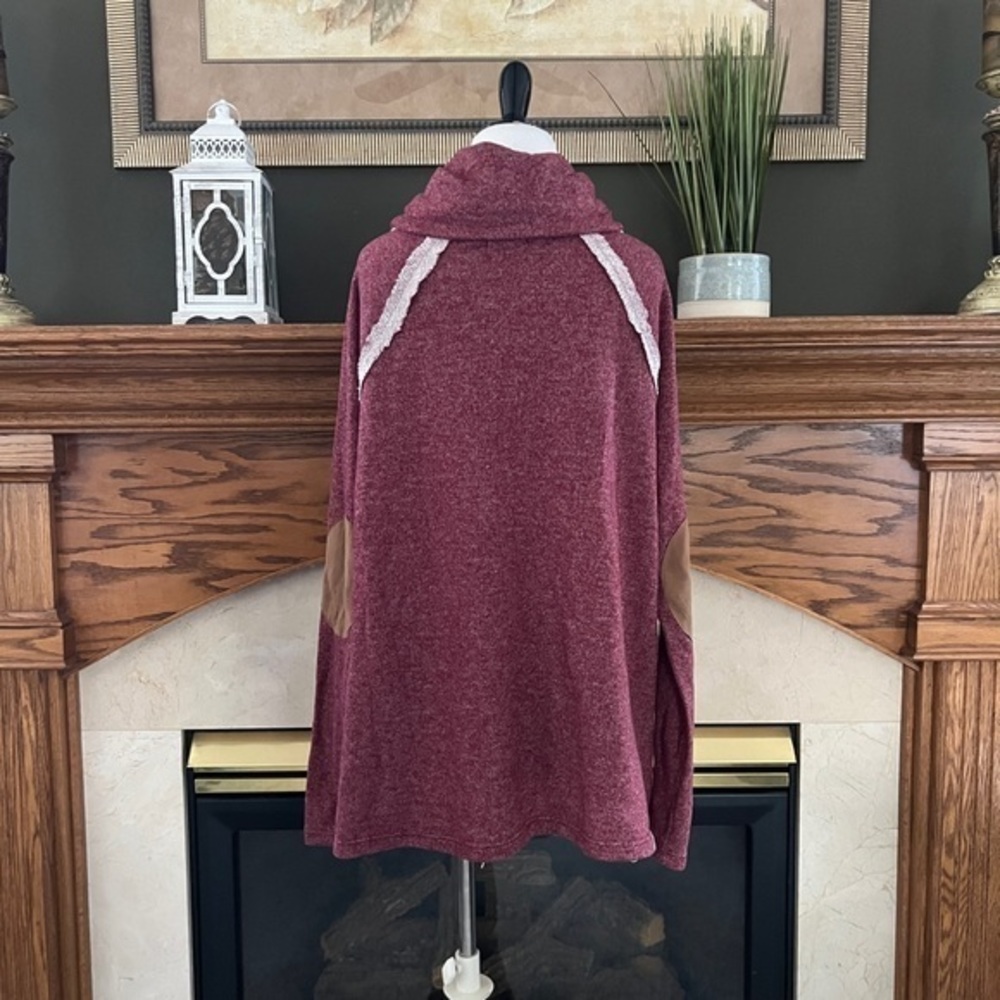 12PM By Mon Ami Women's Maroon Funnel Cowl Neck Pullover Sweater Sz. M - Picture 6 of 10